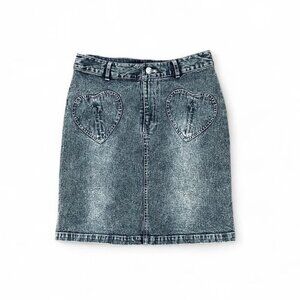 00s acid wash denim midi skirt